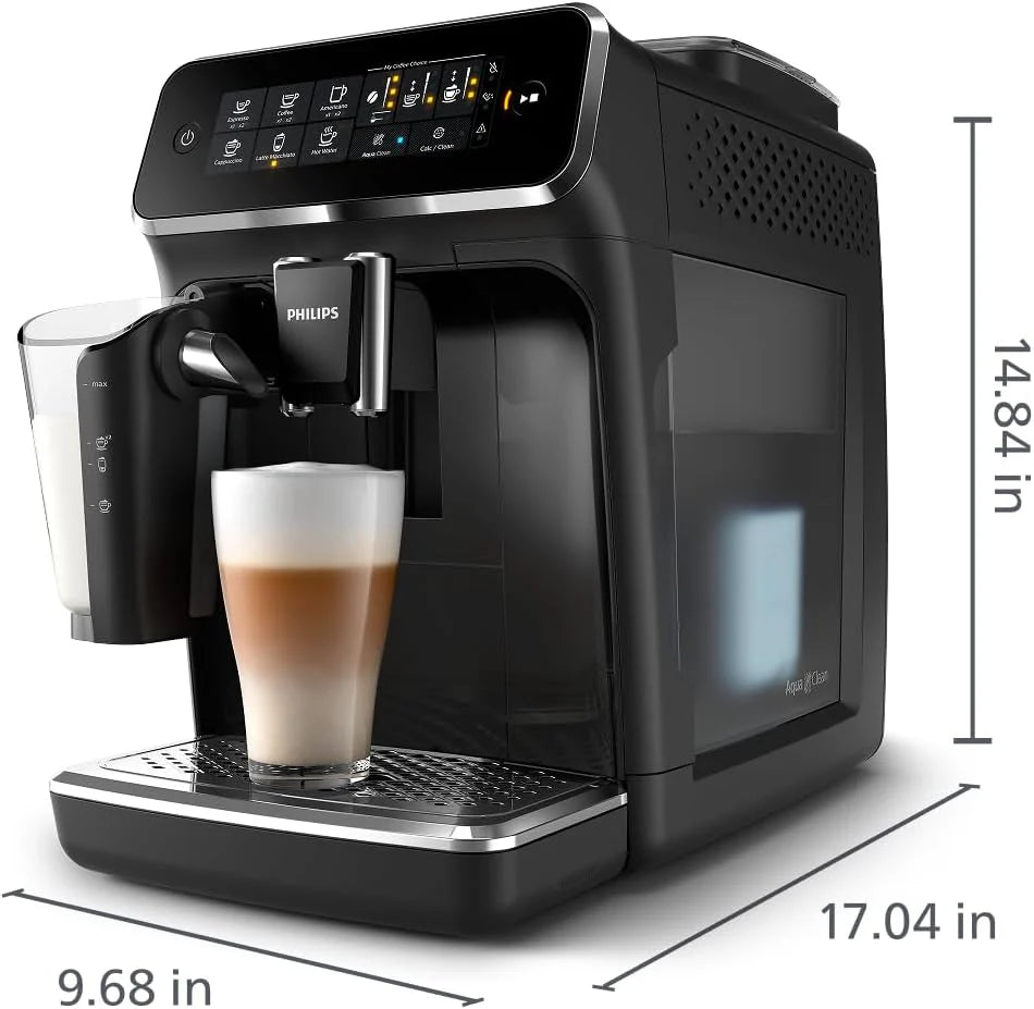 Philips 3200 Series Fully Automatic Espresso Machine, LatteGo Milk Frother, 5 Coffee Varieties, Intuitive Touch Display, 100% Ceramic Grinder, AquaClean Filter, My Coffee Choice, Black (EP3241/54)