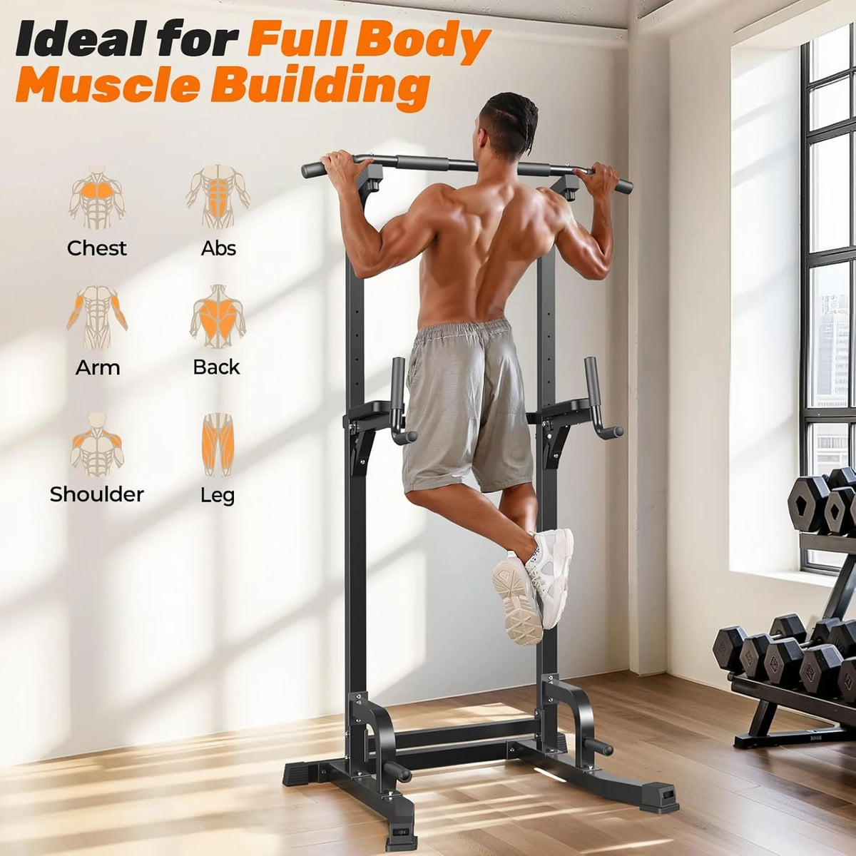 Sportsroyals Power Tower Pulp Up Bar Station, 450 lbs stable suspended immersion tilt station