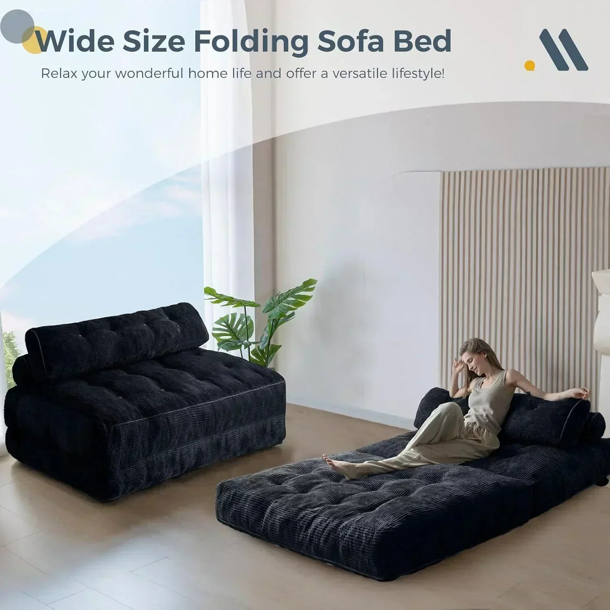 MAXYOYO Folding Sofa Bed Convertible Sleeper Chair with Pillow Foldable Mattress with Back Support