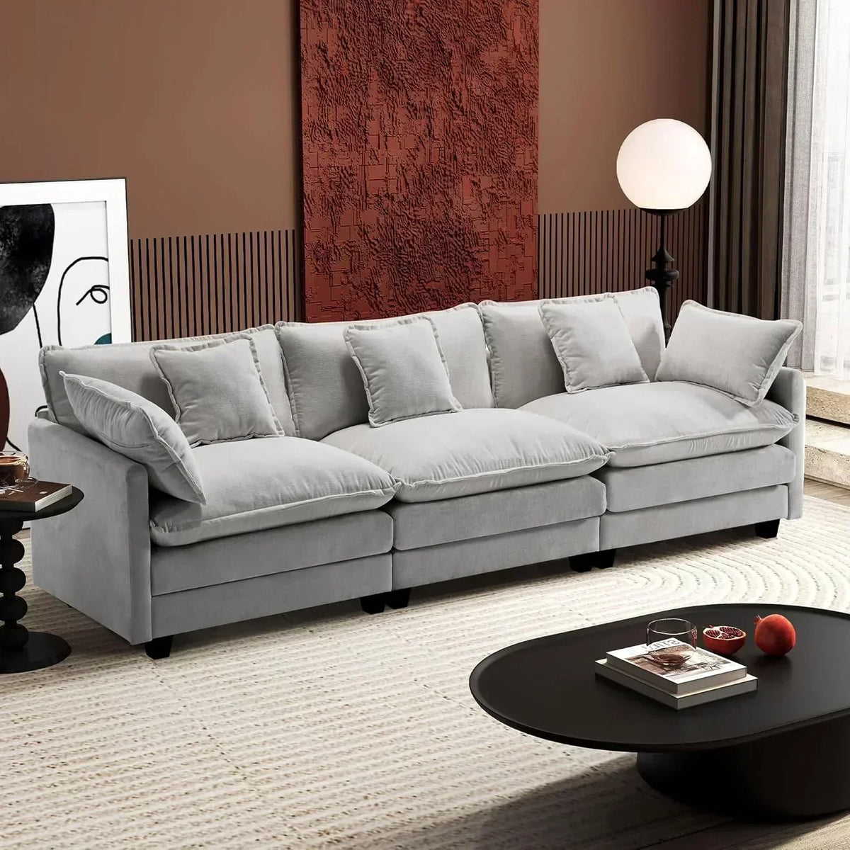 111.4 Inch L Shaped Modern Sofa Modular Cloud Sofa with Ottoman 4 Seater Chenille Deep Seat Sofa