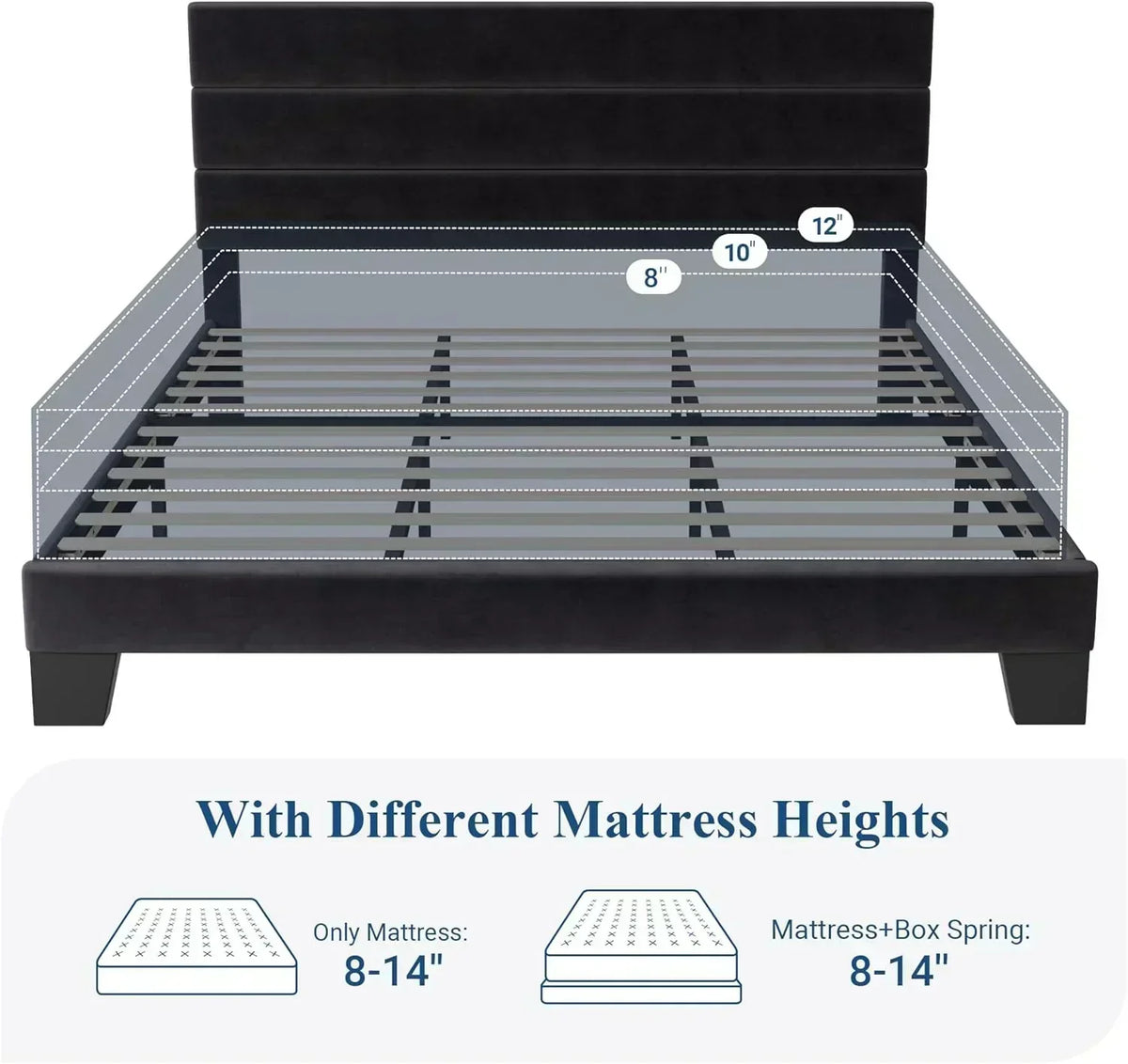 Allewie Queen Size Platform Bed Frame with Fabric Upholstered Headboard Wooden Slats Support