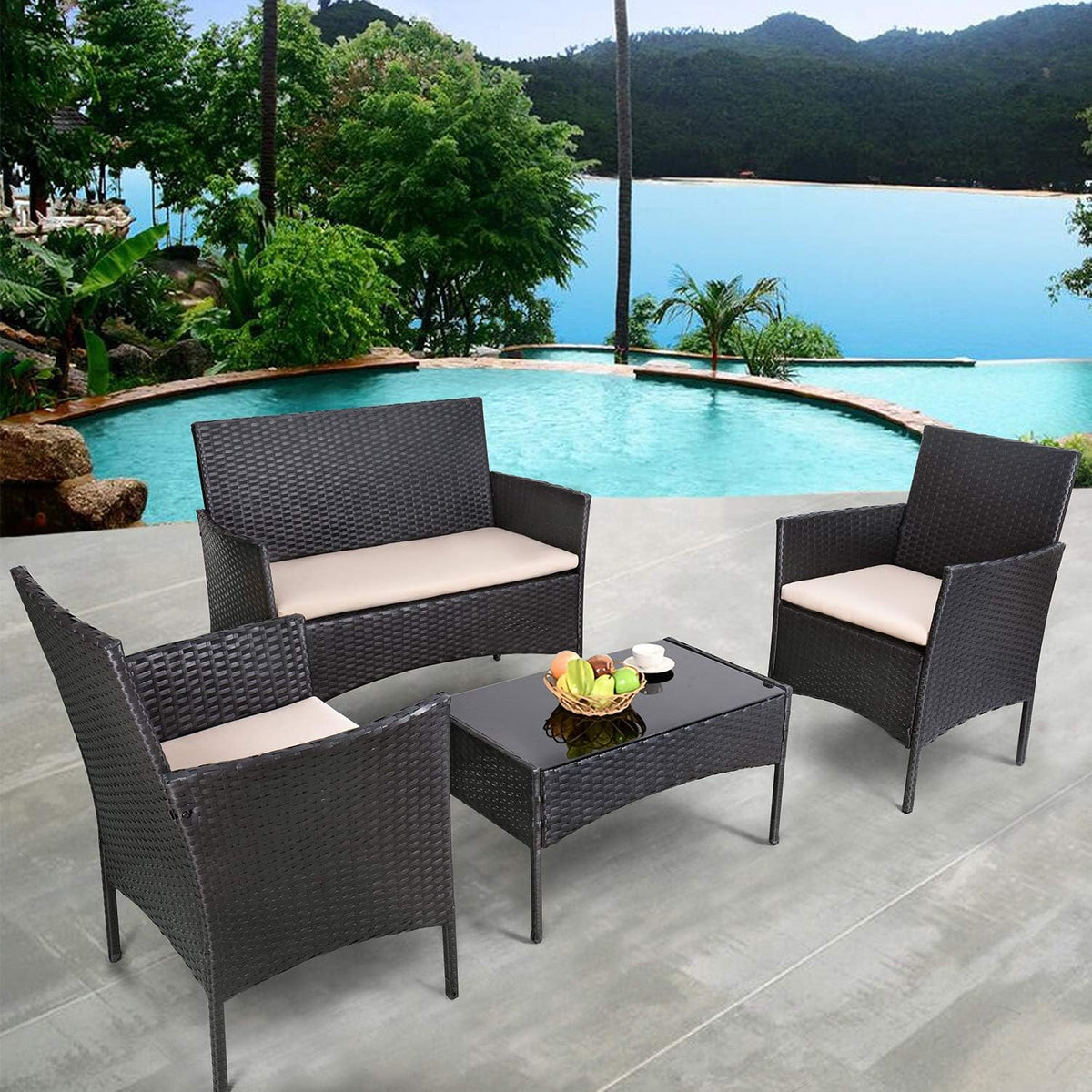 4 piece outdoor patio furniture set rattan chair wicker set