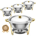 Chafing Dishes for Buffet 4 Pack, 6QT Round Chafing Dishes for Buffet [Elegant Gold and Silver Colors] Stainless Steel Chafing Dish Buffet Set for Any Party
