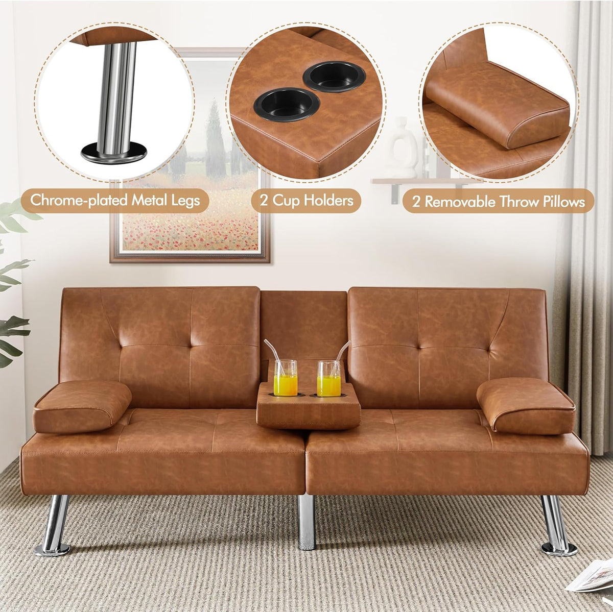 Convertible Sofa Bed Modern Imitation Leather Home Recliner Flip Double Sofa Folding Sofa Bed Guest Bed
