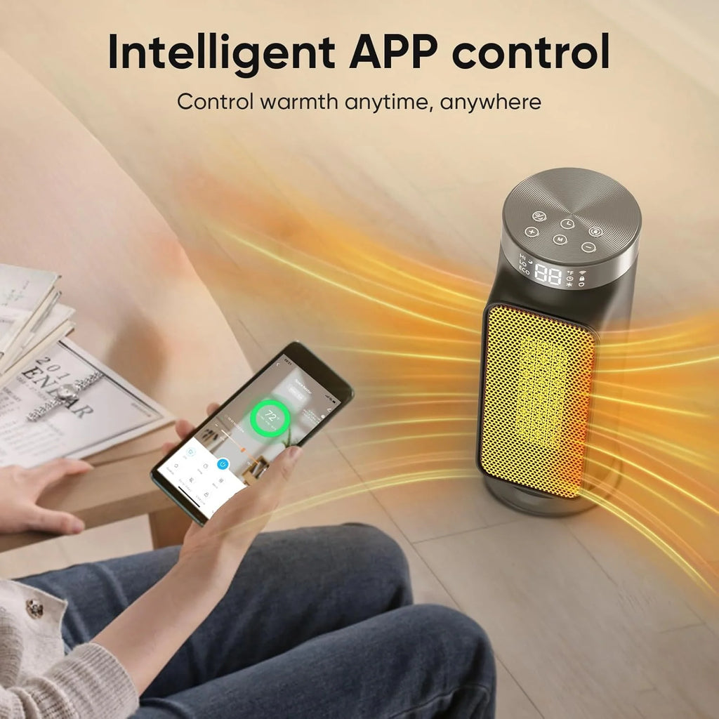 1500W Indoor Space Heater, Smart PTC Electric Heater with Wifi/App and Remote Control, Overheat and Tip-Over Protection