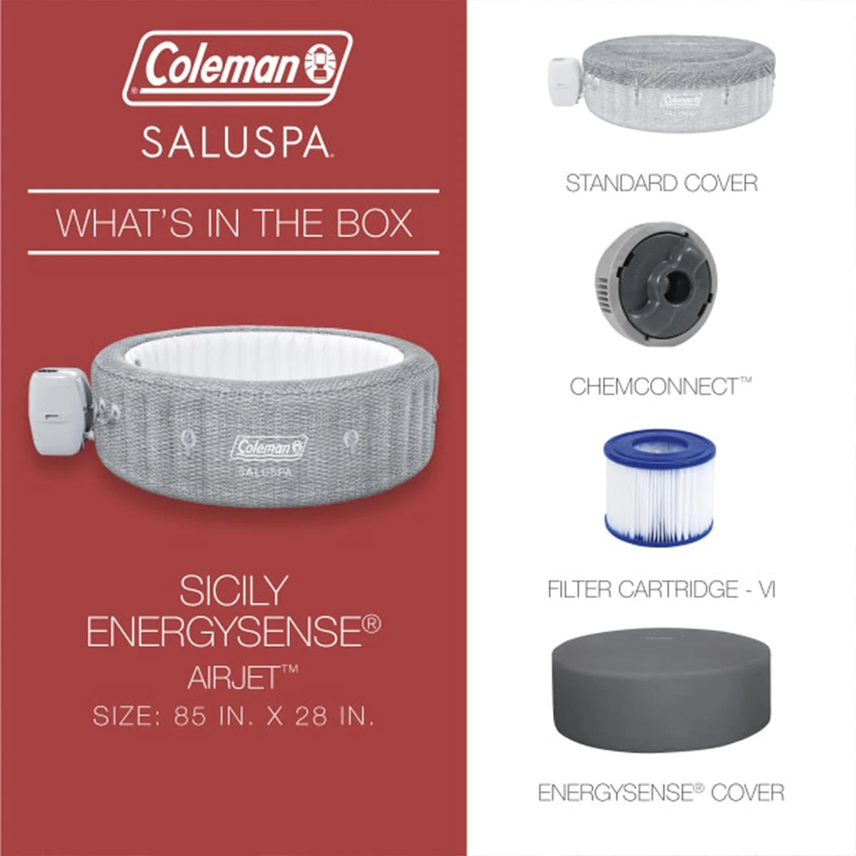 SaluSpa Sicily AirJet 7 Person Inflatable Hot Tub Round Portable Outdoor Spa with 180 Soothing AirJets and Insulated Cover, Gray