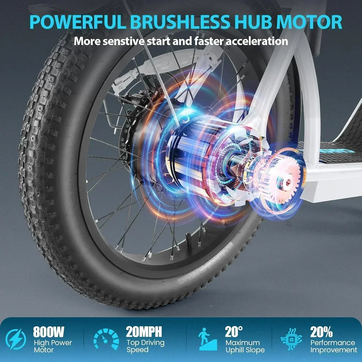 Caroma Peak 800W Foldable Adult Electric Scooter with 20-inch Wide Tires 48V Battery Basket