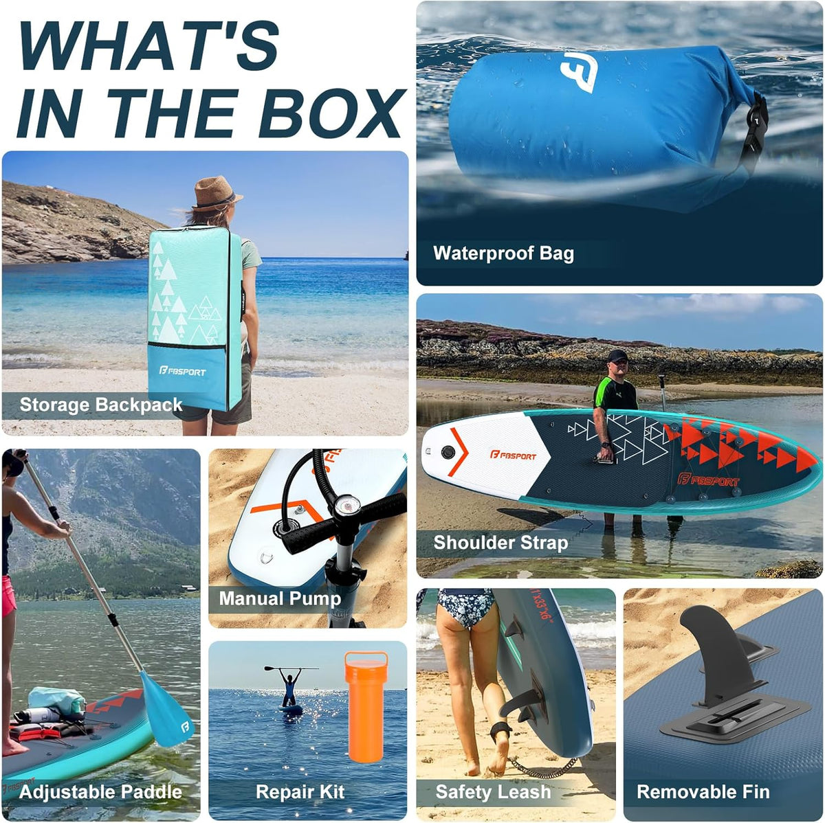FBSPORT 11' Premium Stand Up Paddle Board, Yoga Board with Durable SUP Accessories & Carry Bag | Wide Stance, Surf Control, Non-Slip Deck, Leash, Paddle and Pump for Youth & Adult