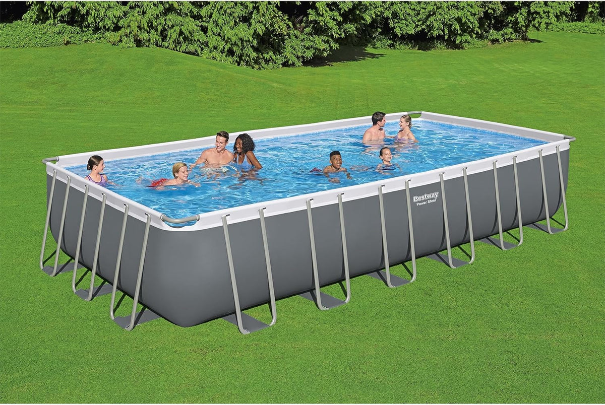 Power Steel 14' x 8'2 x 39.5 Oval Above Ground Pool Set | Includes 530gal Filter Pump, Ladder, ChemConnect Dispener