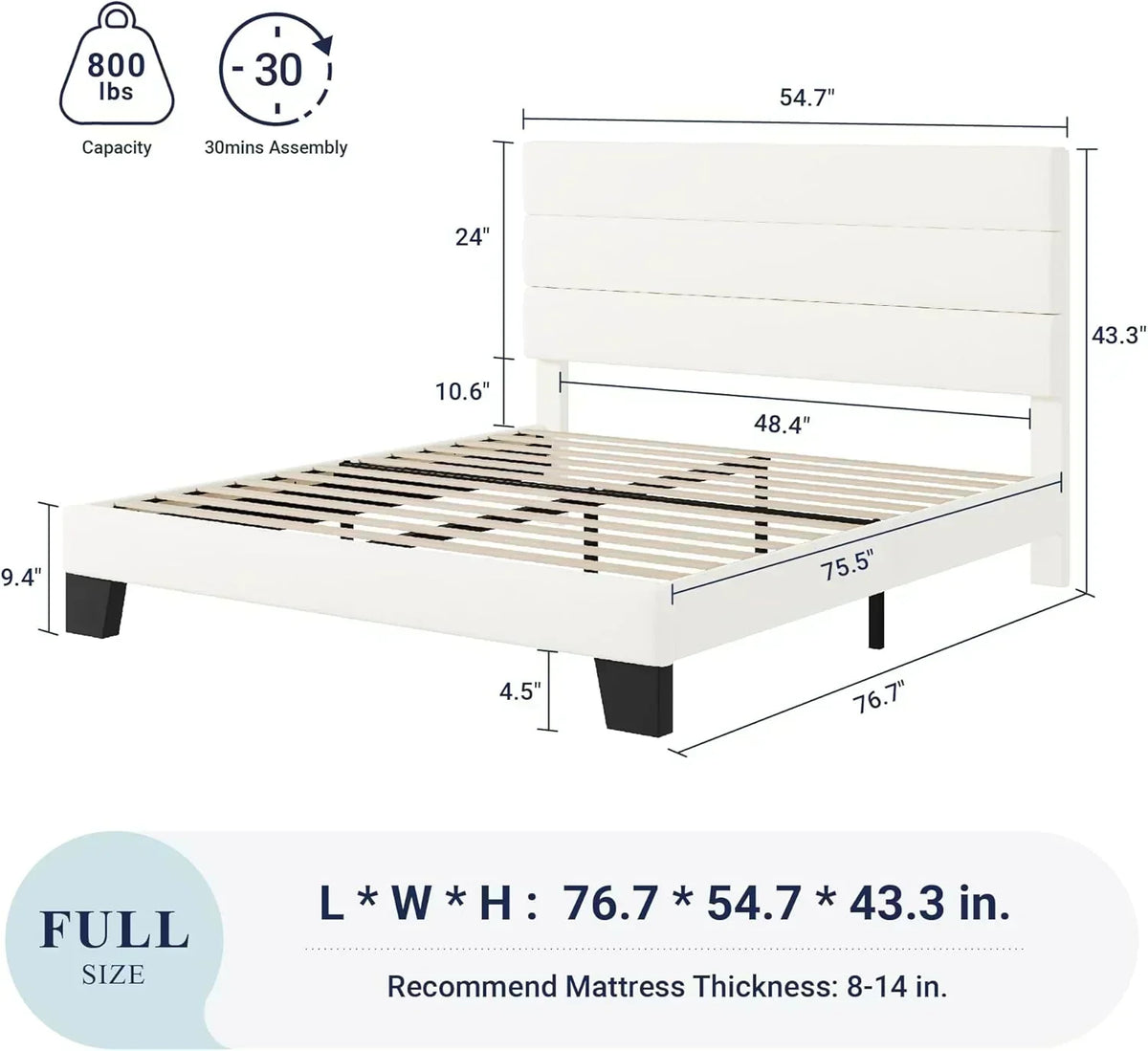 Allewie Queen Size Platform Bed Frame with Fabric Upholstered Headboard Wooden Slats Support