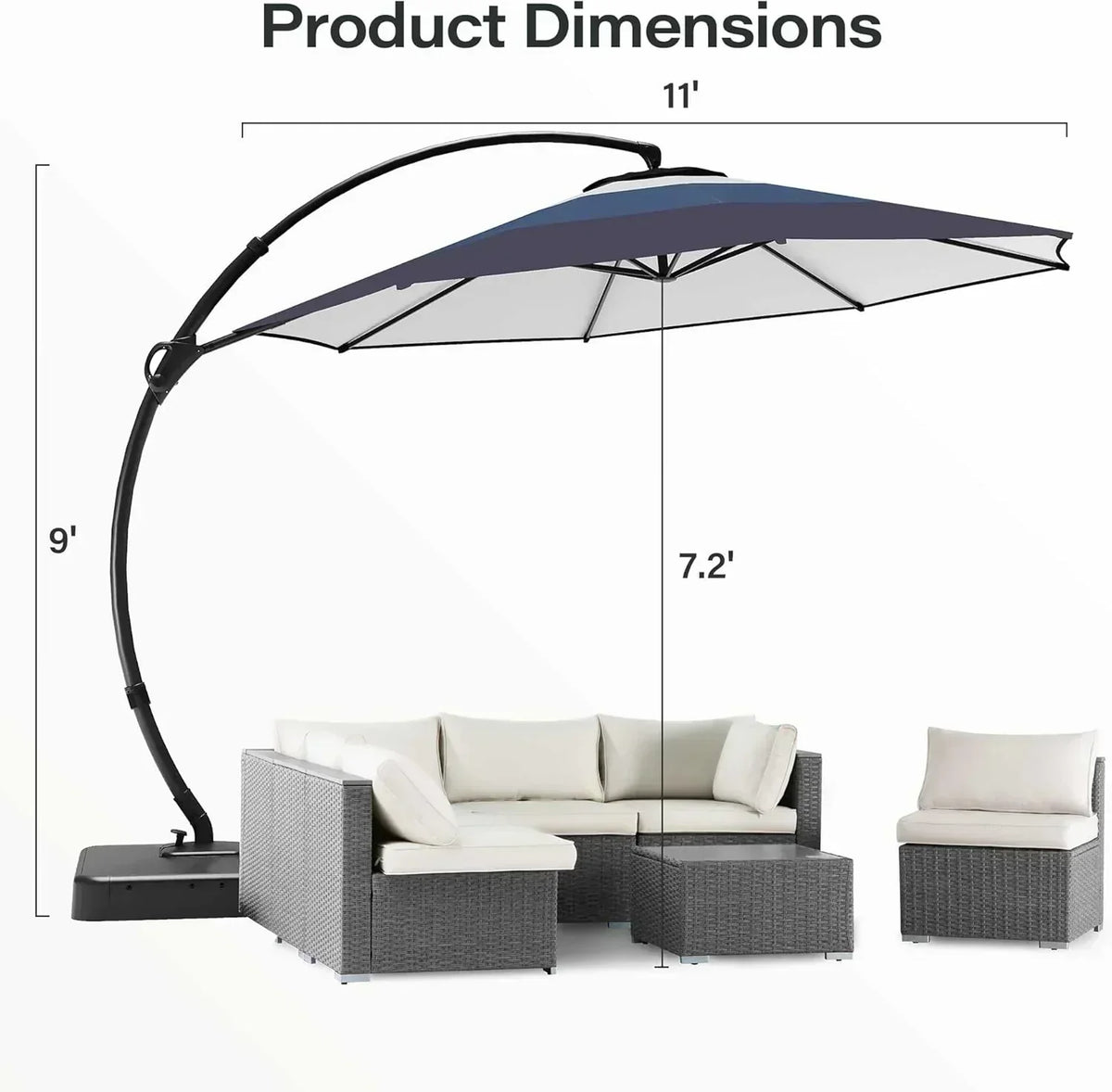 LAUSAINT HOME Outdoor Patio Umbrella with Base included 11 FT Deluxe Curvy Cantilever Umbrella