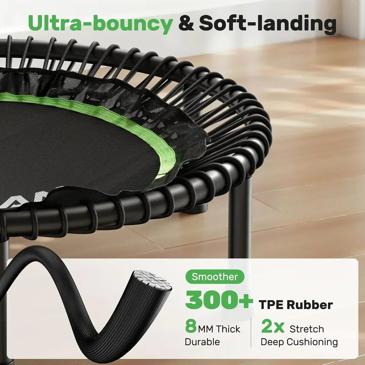 BCAN 450/550 LBS Foldable Mini Trampoline Fitness Trampoline Bungees Adjustable Foam Handle