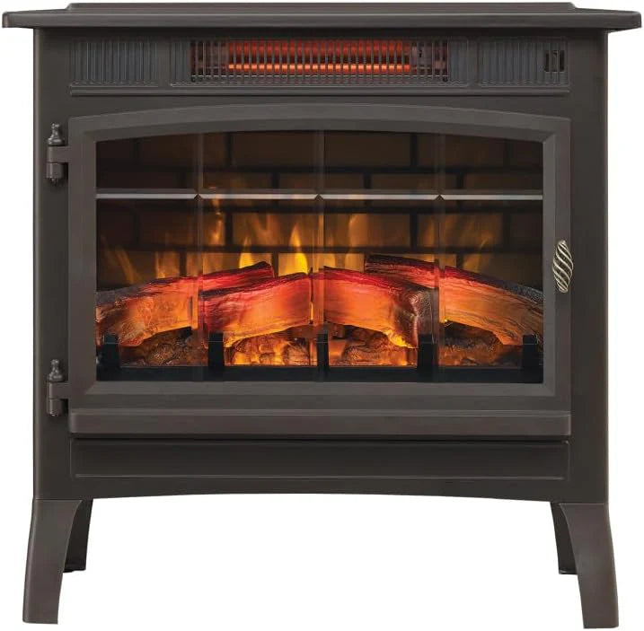 Freestanding Electric Fireplace Stove Heater with 3D Flame Effect for 1,000 Sq. Ft