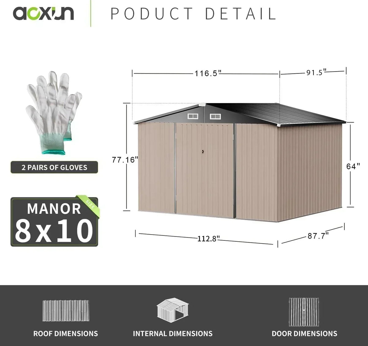 Aoxun 6.2x4 FT Shed Outdoor Storage Shed Metal Garden Shed Sloping Roof Tool Shed Bike Shed