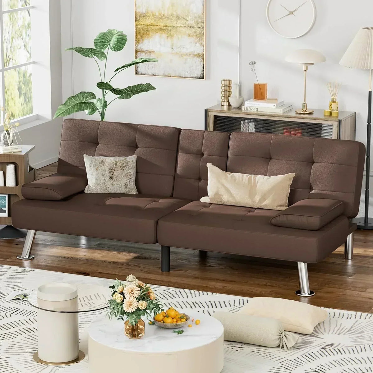 Homall Futon Sofa Bed Leather Futon Couch with Armrests Adjustable Recliner Sleeper Sofa Bed