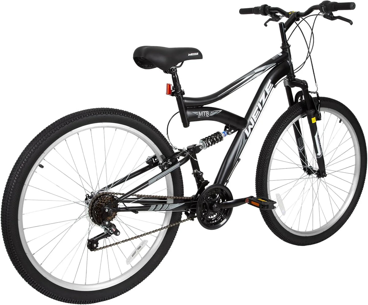 WEIZE Mountain Bike, 26 27.5 inch Outdoor Hybrid Bikes,18-Speed/High-Carbon Steel/Dual Full Suspension, Adjustable Ergonomic Seat for Men Women Adult, MTB Bicycle with Suspension Fork,Sleek Colors