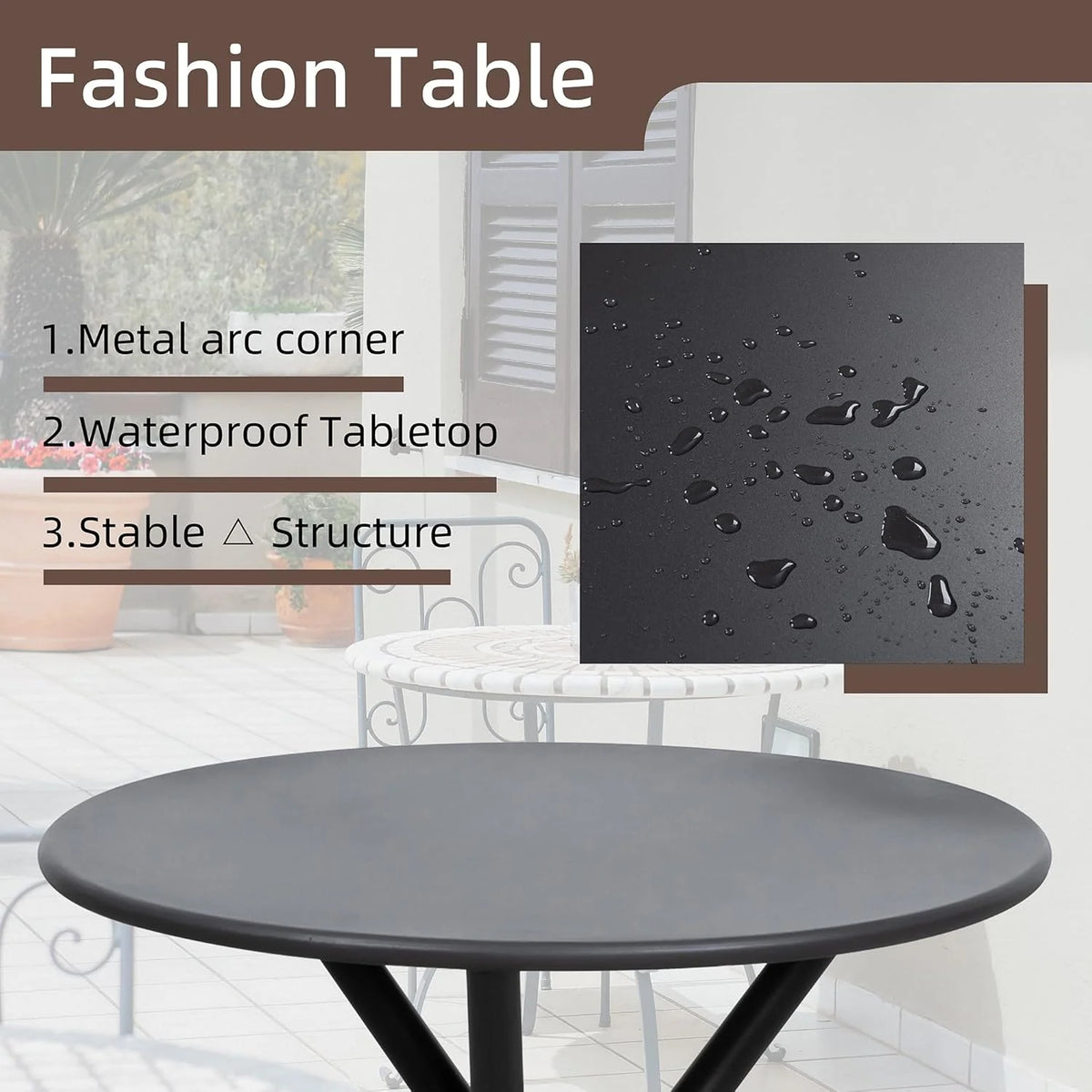 Shintenchi 3 Pieces Patio Bistro Sets, Outdoor Textilene Fabric Conversation Bistro Set, Textilene Fabric Front Porch Chairs Small Patio Furniture Set with Table for Lawn,Garden,Balcony (Black)