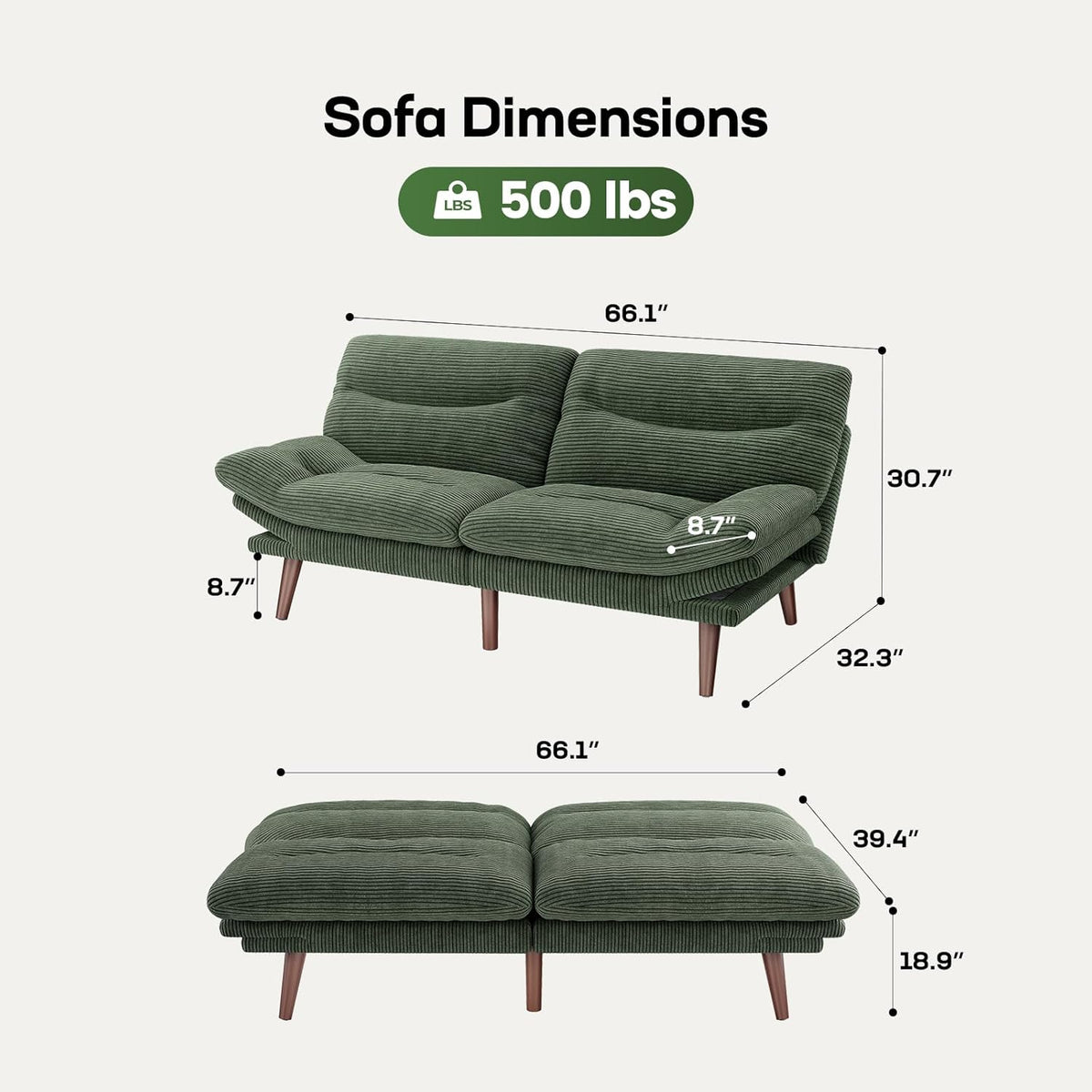 Futon Sofa Bed Futon Sofa Adjustable Back Armrests Converts to Small Sleeper Sofa Bed