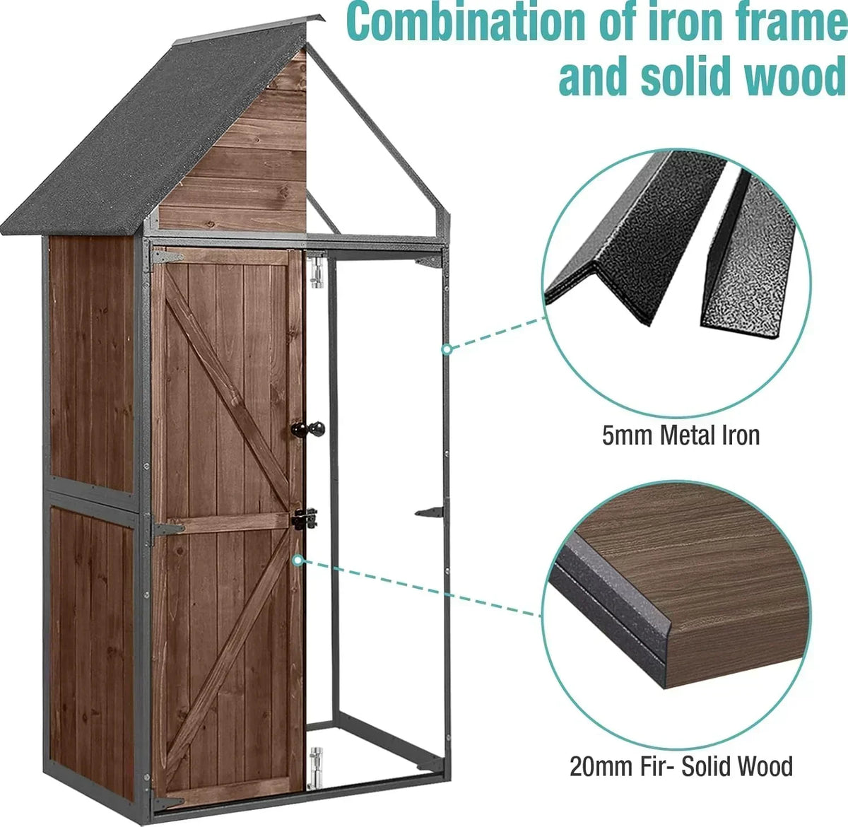 Sheds Outdoor Storage Garden Shed with Metal Frame Structure Adjustable Shelves Capacity Storage