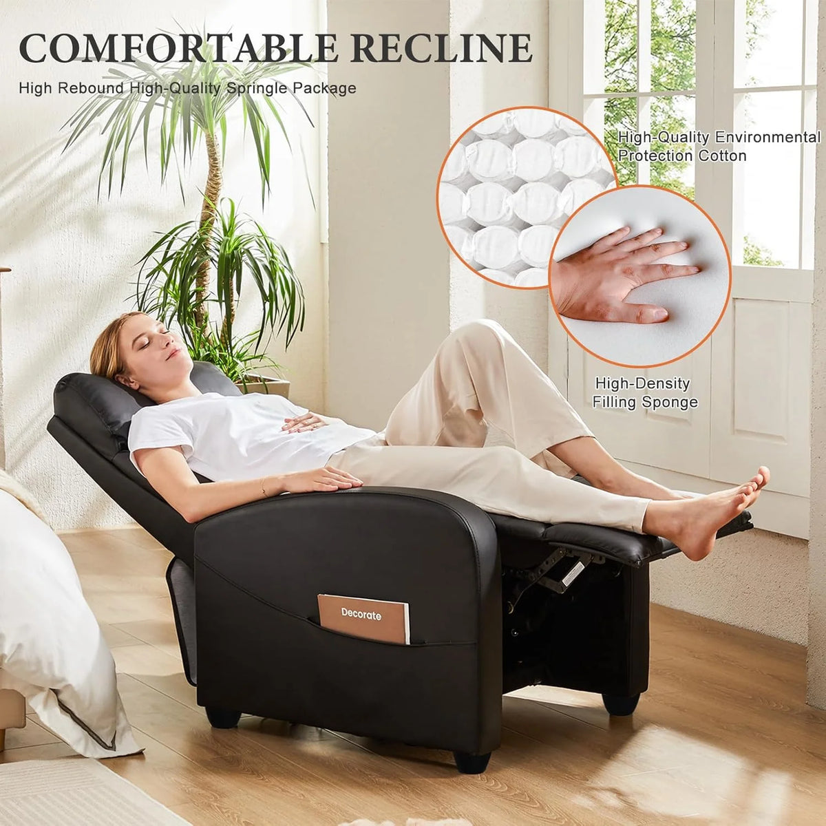Sweetcrispy Massage Recliner Chair for Adults, Adjustable Home Theater Seating with Lumbar Support for Living Room, Modern Fabric Reclining, Light Grey
