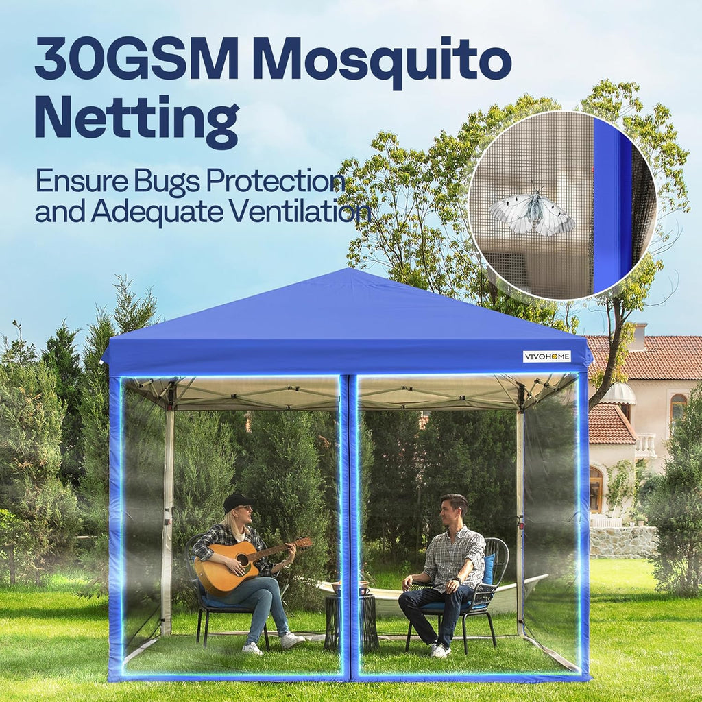 10x10ft Easy Pop-Up Canopy, Outdoor Screen Tent with Mosquito Netting, 2 Zipper Doors, and Roller Bag for Yard Camping Picnic Party Events, Beige