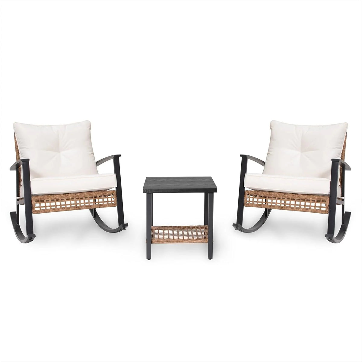 LAUSAINT HOME 3 Piece Rocking Bistro Set Outdoor Patio Furniture Oversize Rattan Conversation Set