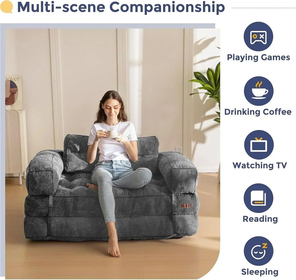 Folding Sofa Bed L-Shaped Convertible Sofa Bed with Armrests and Pillows
