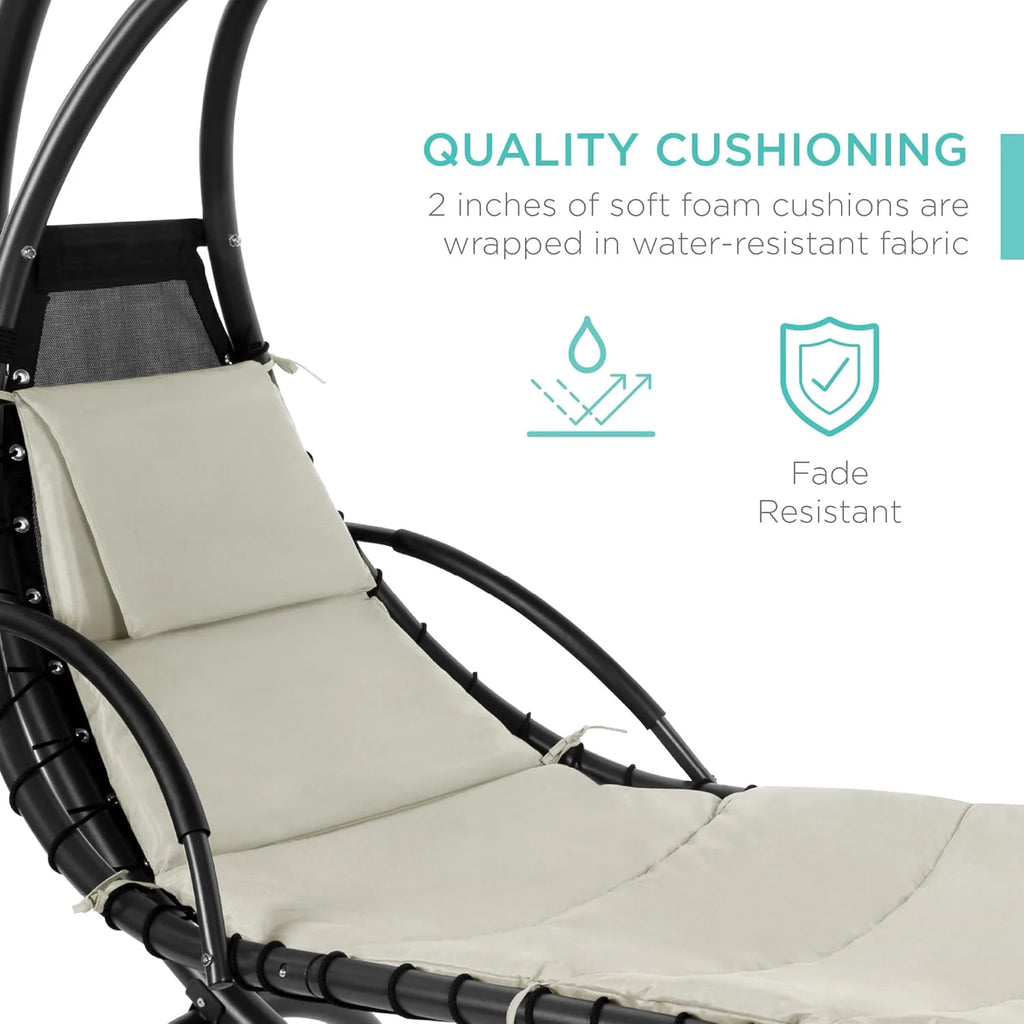Best Choice Products Outdoor Hanging Curved Steel Chaise Lounge Chair Swing w/Built-in Pillow and Removable Canopy - Teal
