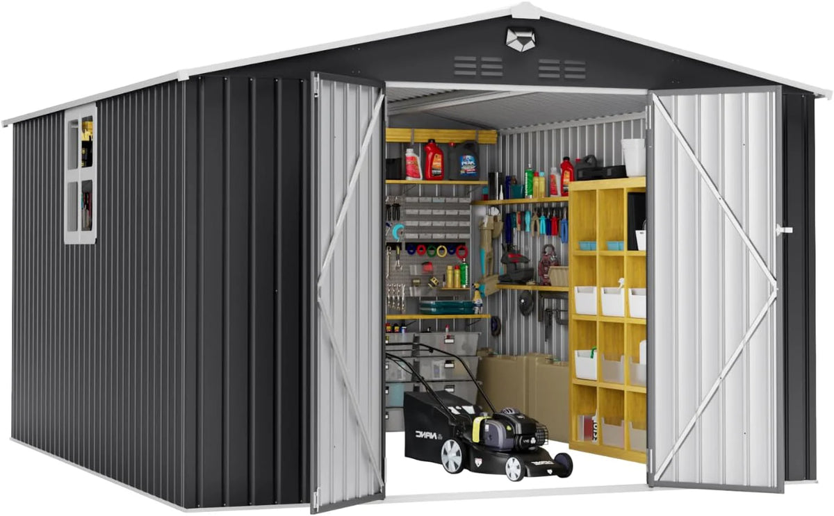 10x12ft Outdoor Storage Shed, Metal Garden Shed Tool Storage Shed