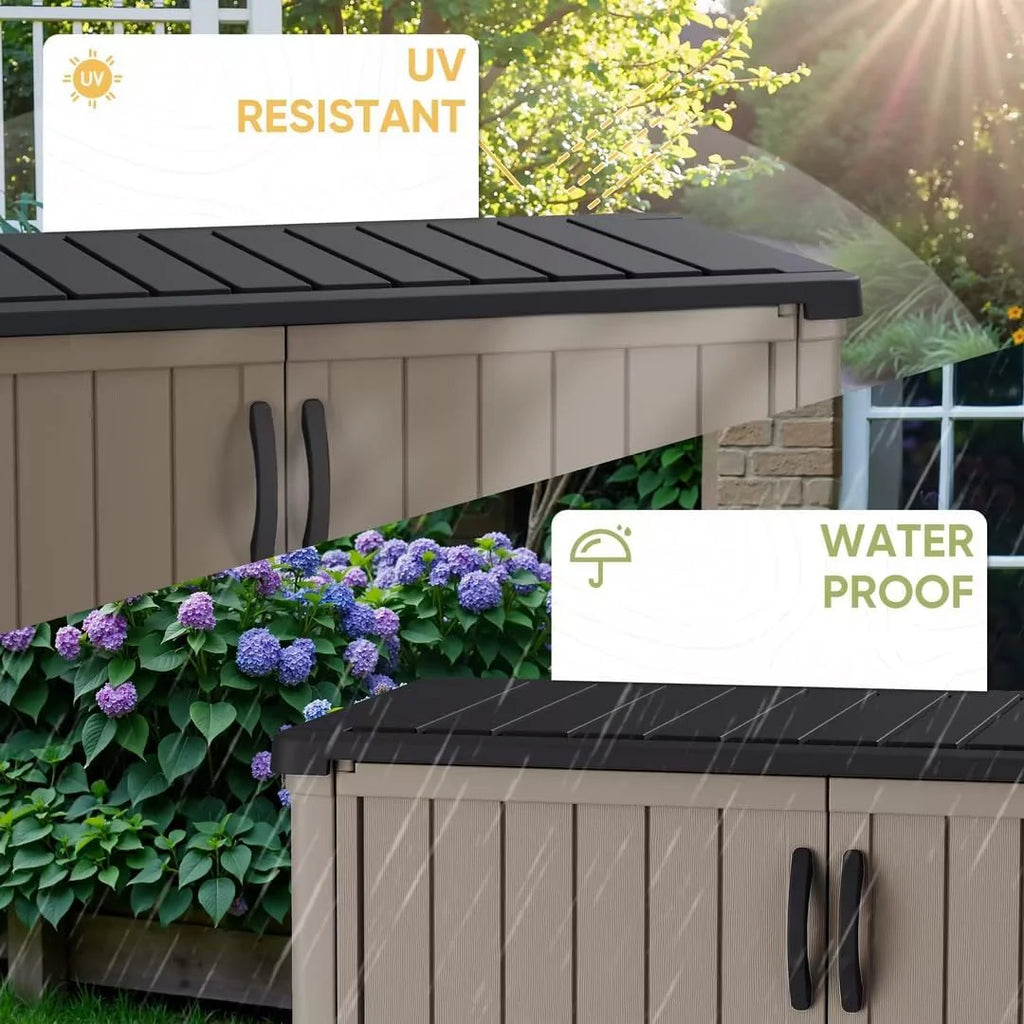 Devoko Outdoor Storage Cabinet 26 Cu Ft with Lockable Doors, Horizontal Storage Shed Waterproof Patio Tools Storage Box