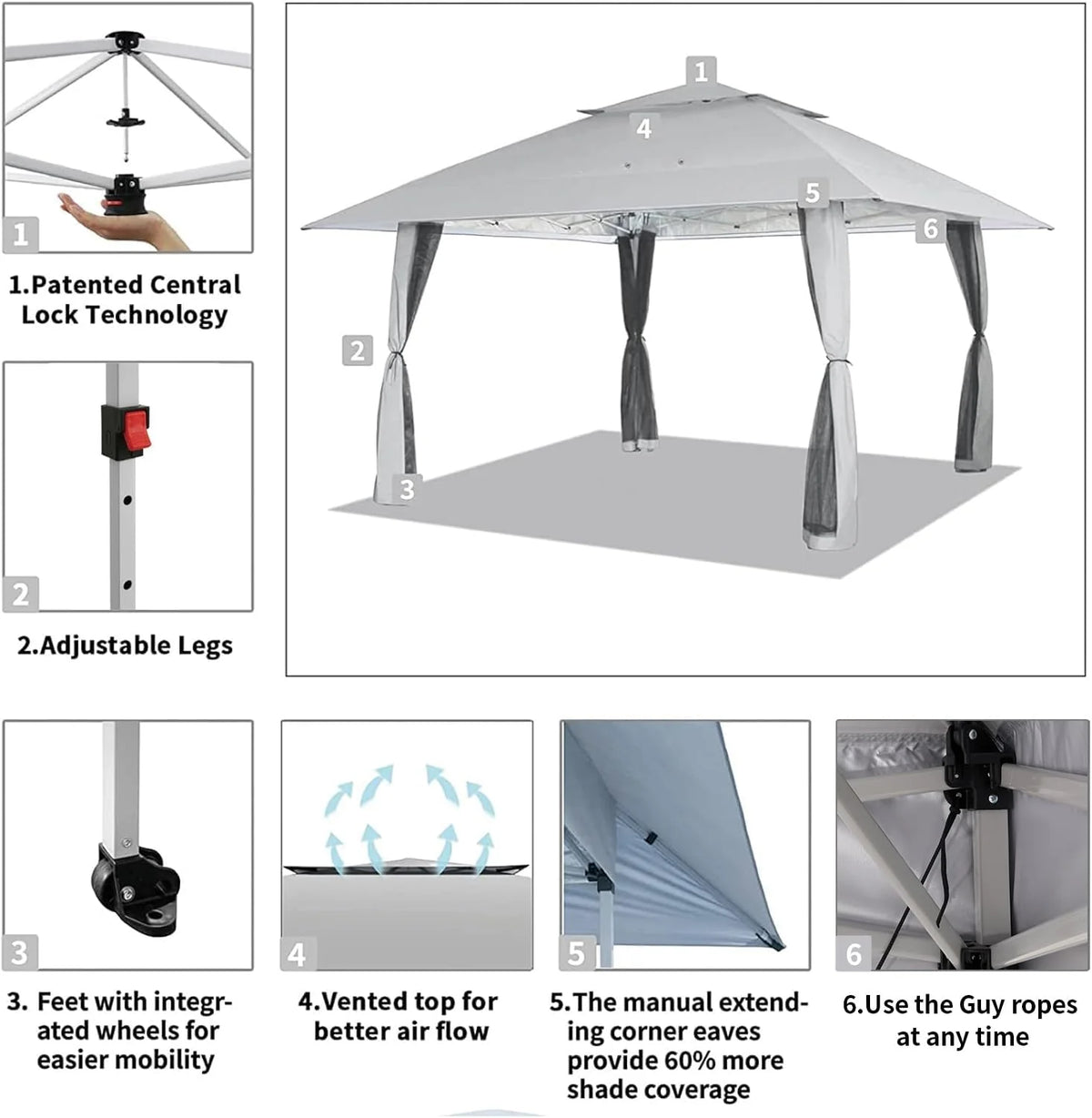 CROWN SHADES 13x13 Pop Up Gazebo, Canopy Tent, Gazebos on Clearance - Outdoor Gazebo for Backyard & Patio Furniture - Carpa Pop Up Tent with Wheeled STO-N-Go Cover Bag (White)