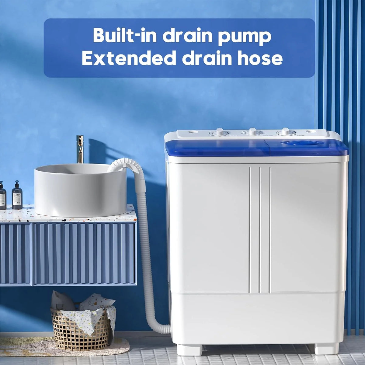 Auertech Portable Washing Machine 28lb Twin Tub Washing Machine Mini Compact Washing Machine with Drain Pump