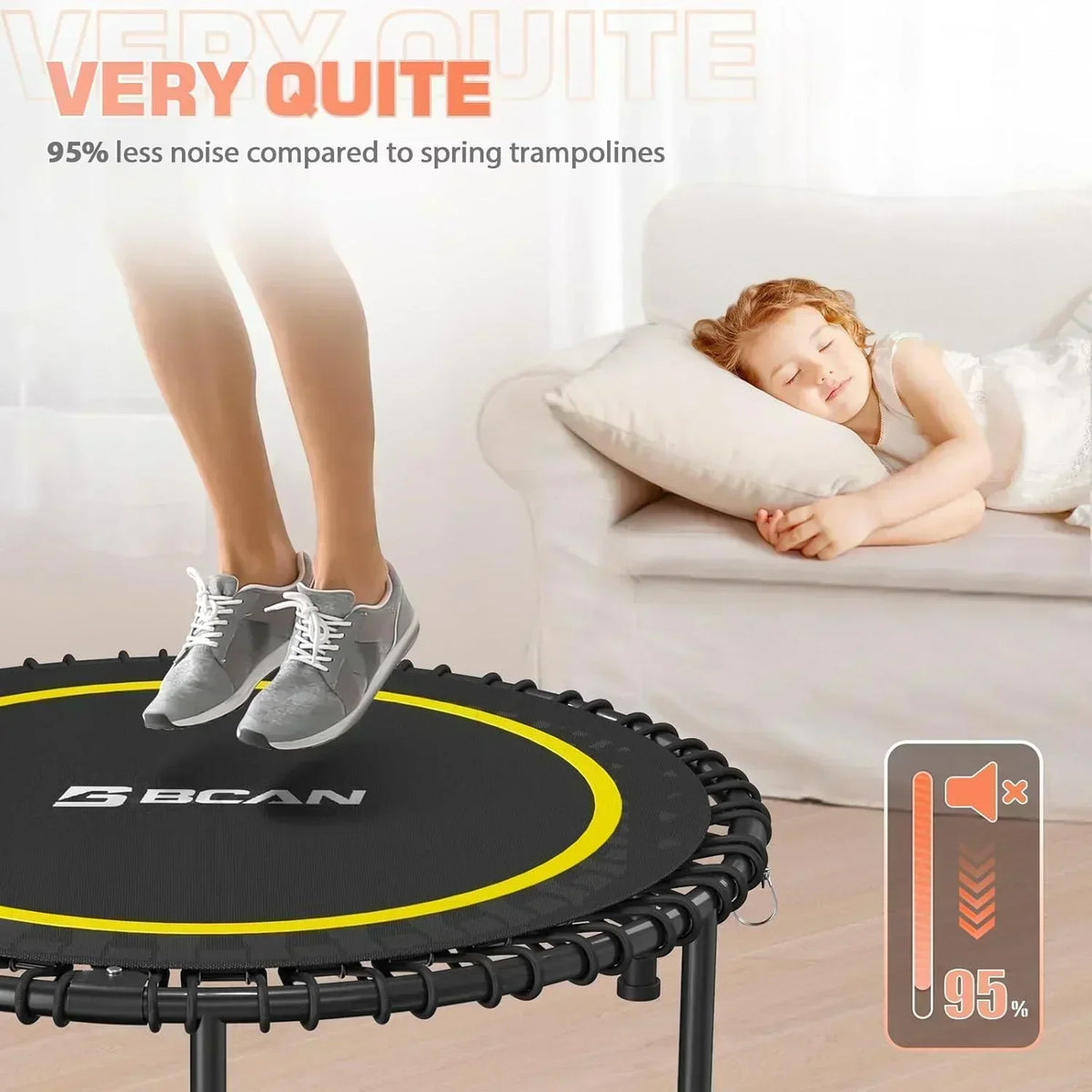 BCAN 450/550 LBS Foldable Mini Trampoline Fitness Trampoline Bungees Adjustable Foam Handle