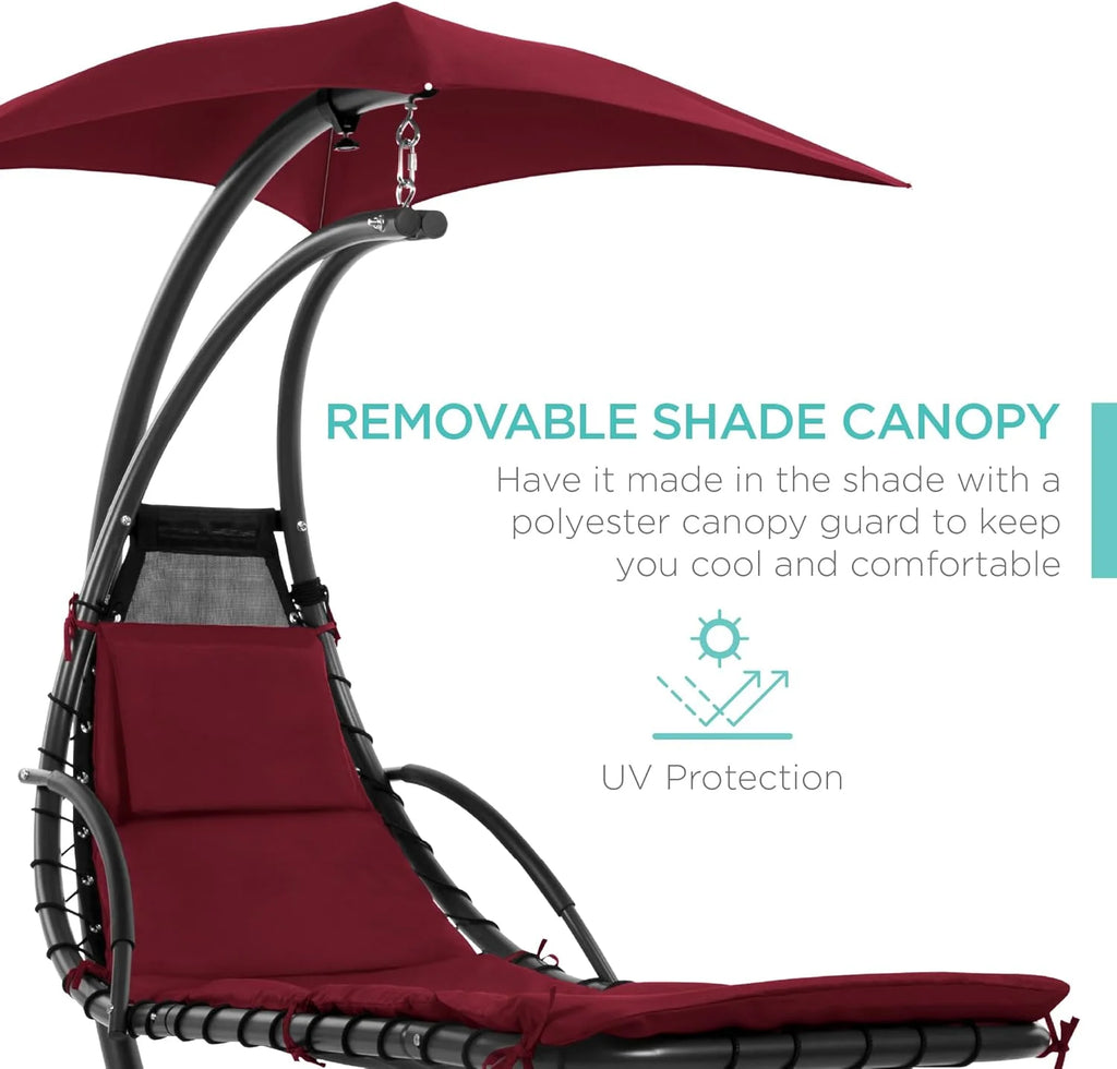 Best Choice Products Outdoor Hanging Curved Steel Chaise Lounge Chair Swing w/Built-in Pillow and Removable Canopy - Teal