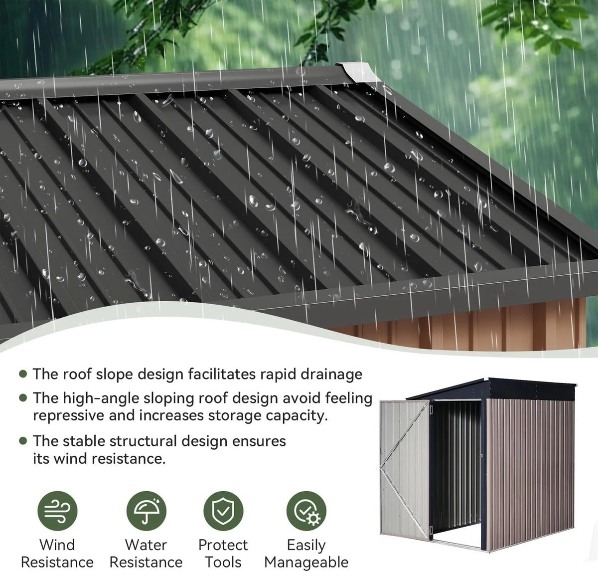 Aoxun 6.2x4 FT Shed Outdoor Storage Shed Metal Garden Shed Slooping Roof Tool Shed Bike Shed