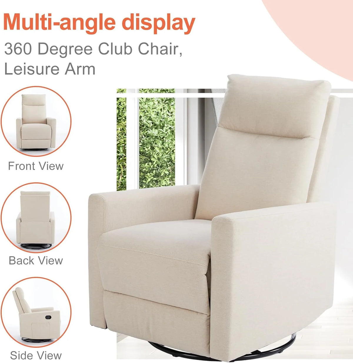 Sweetcrispy Massage Recliner Chair for Adults, Adjustable Home Theater Seating with Lumbar Support for Living Room, Modern Fabric Reclining, Light Grey
