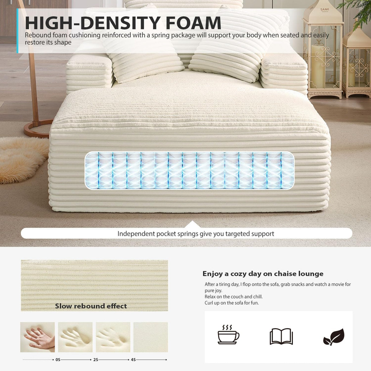 50-inch indoor recliner, oversized corduroy upholstered boneless sofa bed, deep sleeper sofa reading chair, cloud sofa, living room sofa