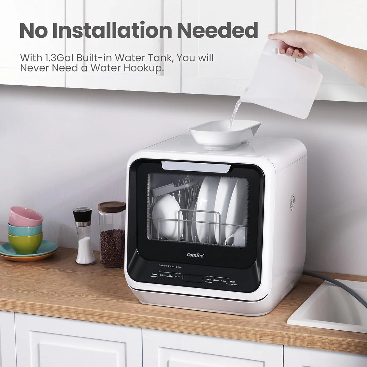 COMFEE' Portable Mini Dishwasher Countertop with 5L Built-in Water Tank