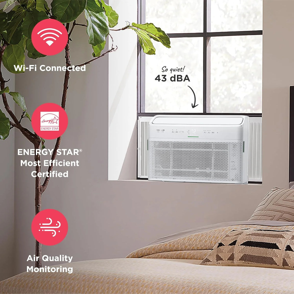 Frigidaire GHWQ103WC1 Inverter Quiet Temp Room Air Conditioner, 10,000 BTU with Wi-Fi Connected, Works with Alexa, Energy Star Certified, Easy-to-Clean Washable Filter, in White