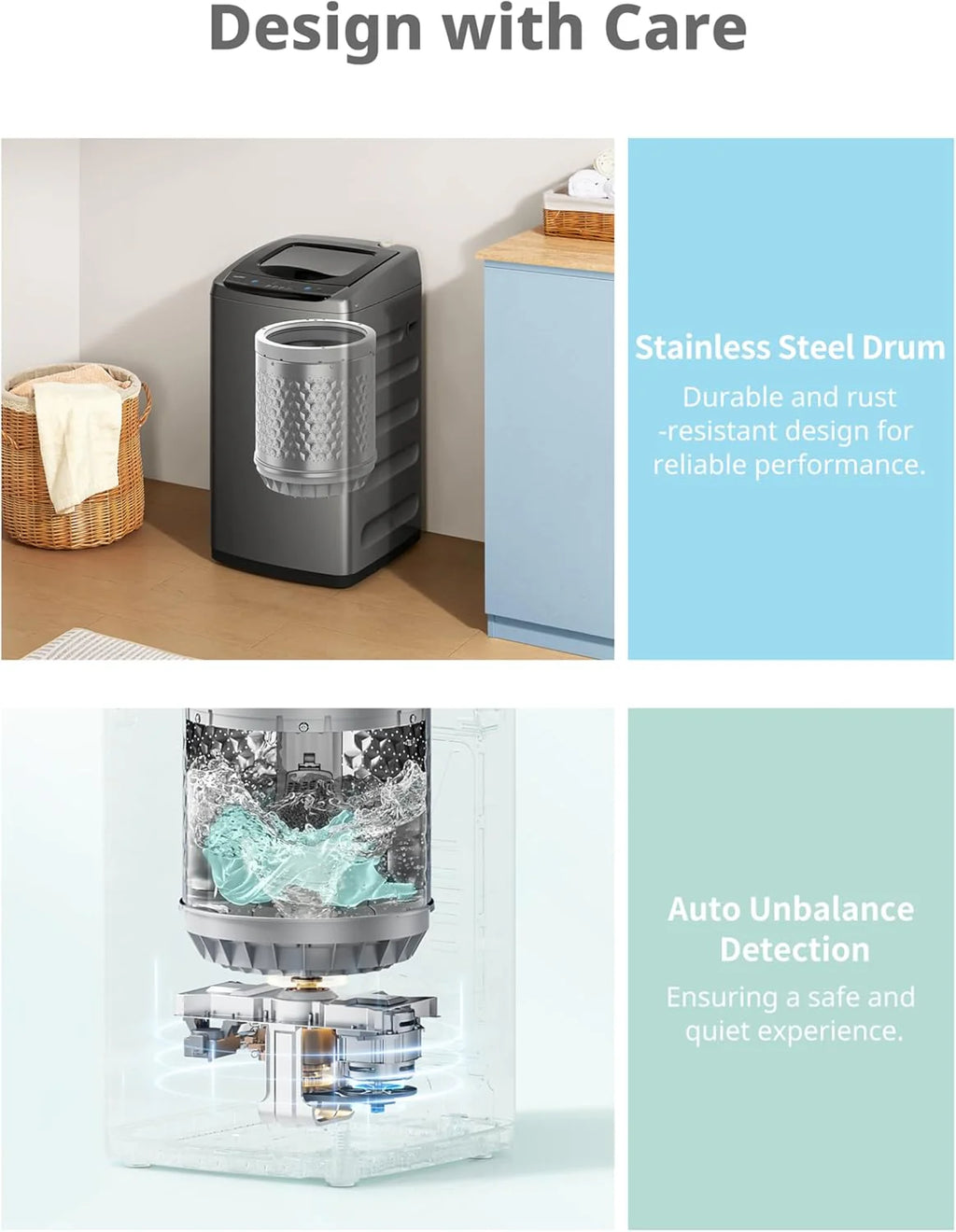 Comfee Portable Washing Machine, 0.9 cu.ft Compact Washer With LED Display, 5 Wash Cycles, 2 Built-in Rollers, Space Saving Full-Automatic Washer