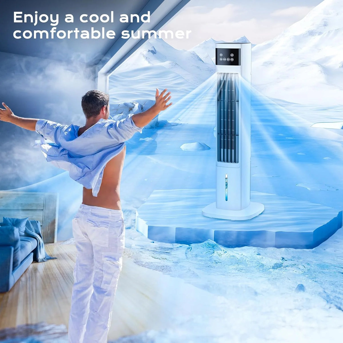 Evaporative Air Cooler, 3-in-1 Portable Air Conditioners for Room, 4 Modes 3 Speeds, Fast Cooling Portable AC Unit w/24H Timer, Remote Oscillating Tower Fan, Quiet Swamp Cooler for Bedroom Office