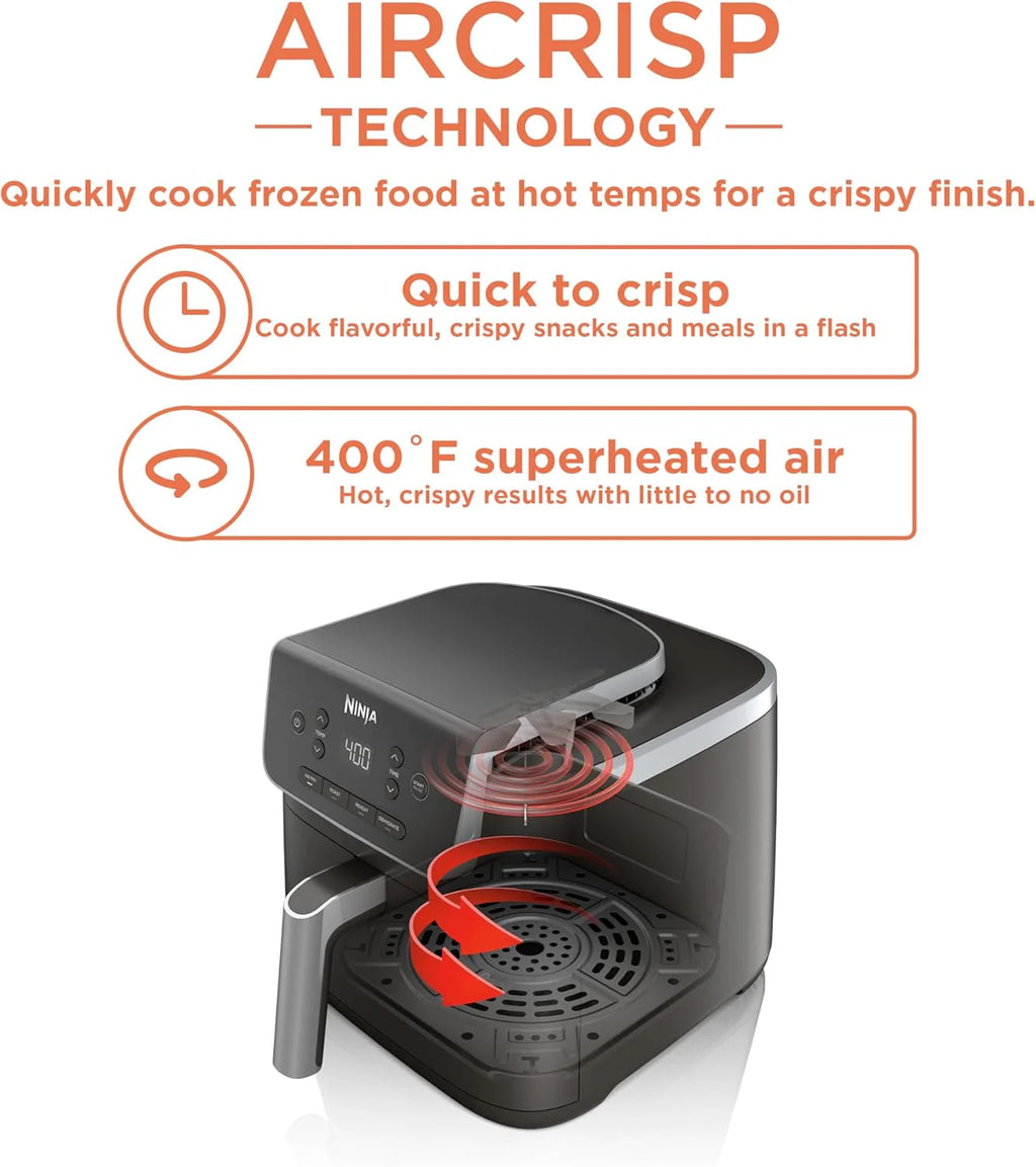 Ninja Air Fryer Pro 4-in-1 with 5 QT Capacity, Air Fry, Roast, Reheat, Dehydrate, Air Crisp Technology with 400F for hot, 120 Volts, Nonstick Basket & Crisper Plate, Grey, AF141