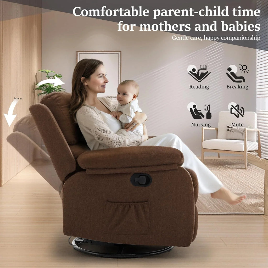 Reclining rocking chair 360 degree rotating fabric sliding reclining chair