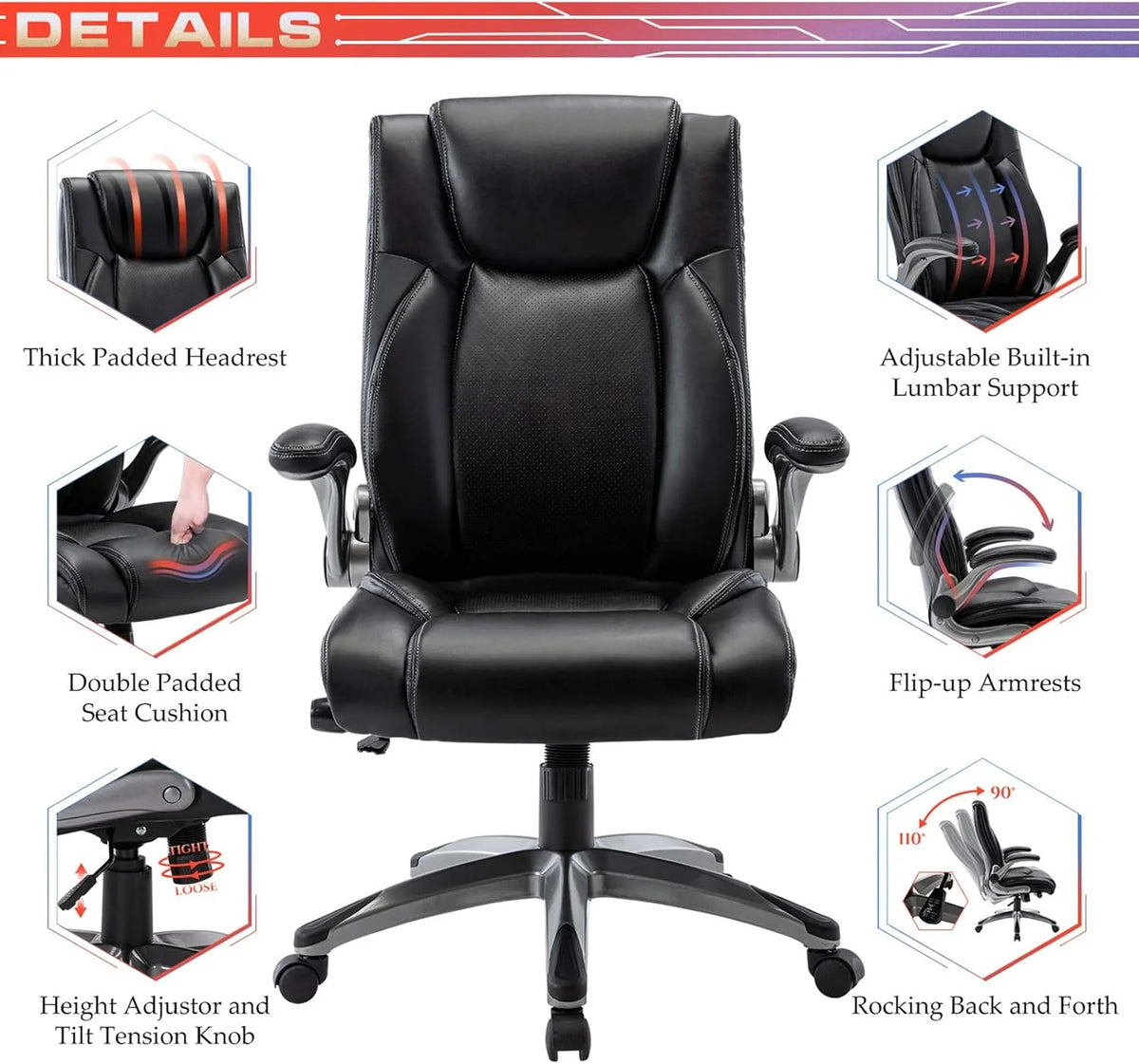 Executive Office Chair Computer Desk Chair Swivel Home Office Chair Upgraded Casters