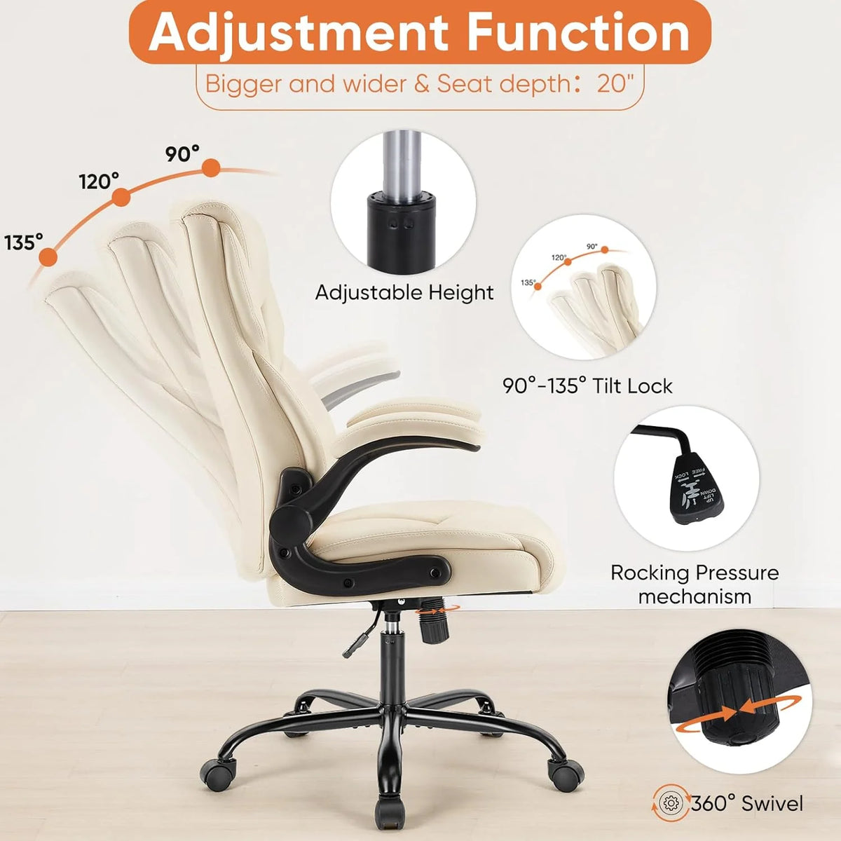 Ergonomic Office Chair Heavy Duty Work Desk Chair Adjustable Swivel Rolling Chair with Wheels