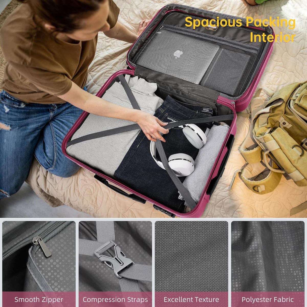 6-piece luggage set, expandable hardshell suitcase set with spinner wheels, lightweight rolling luggage set