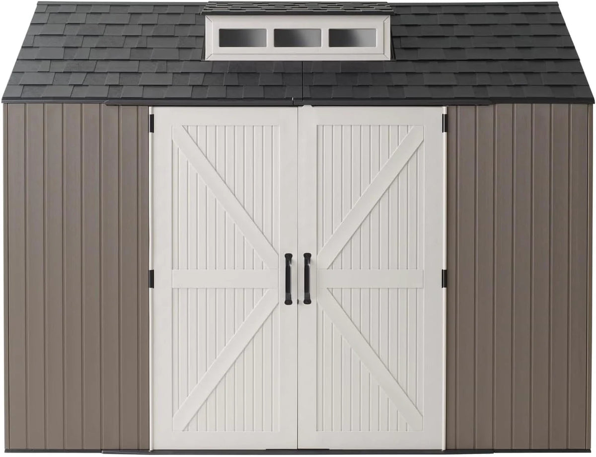Rubbermaid Resin Outdoor Storage Shed With Floor (7 x 7 Ft) Weather Resistant Gray Organization for Home/Backyard/Garden Tools/Lawn Mower/Bike Storage/Pool Supplies