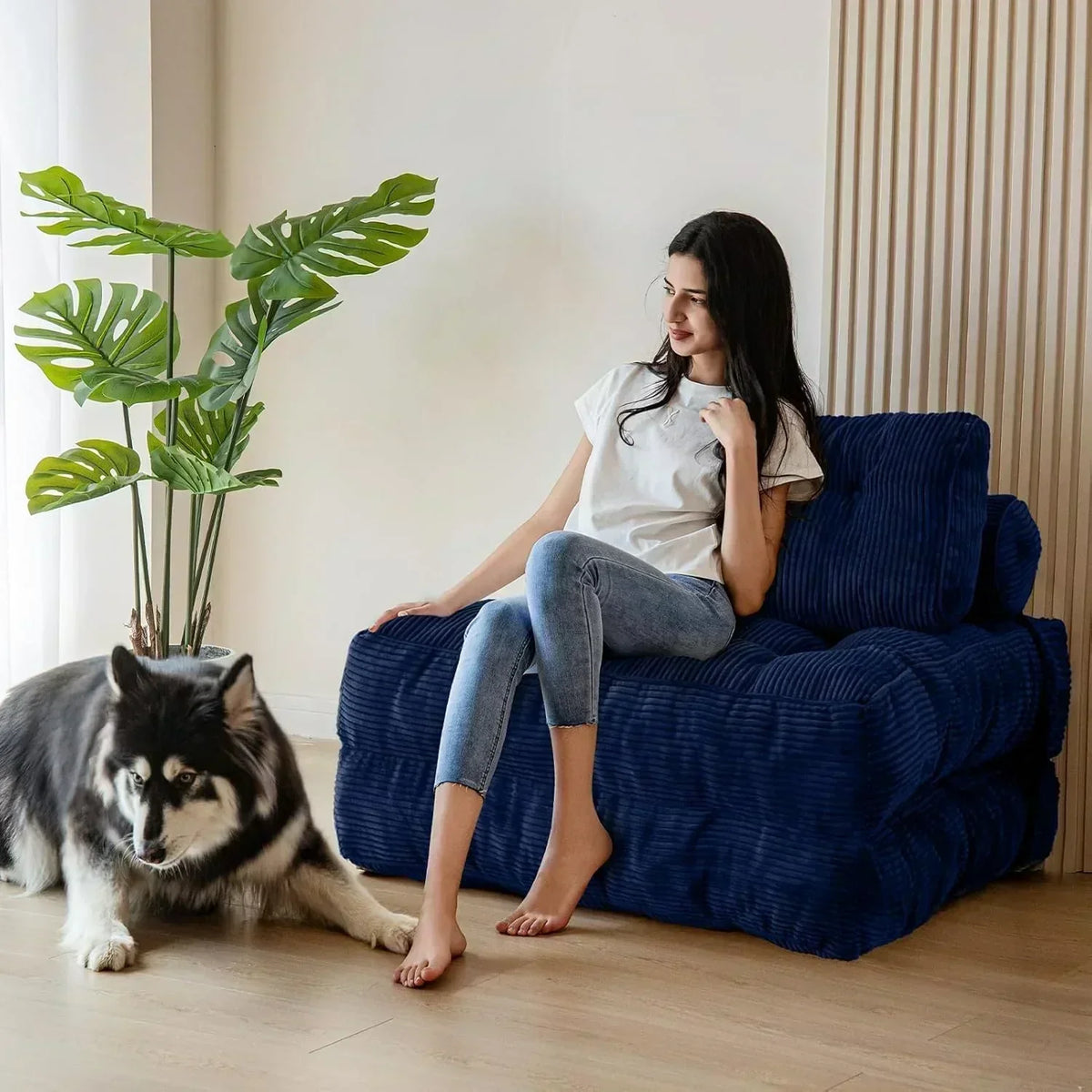MAXYOYO Folding Sofa Bed Convertible Sleeper Chair with Pillow Foldable Mattress with Back Support