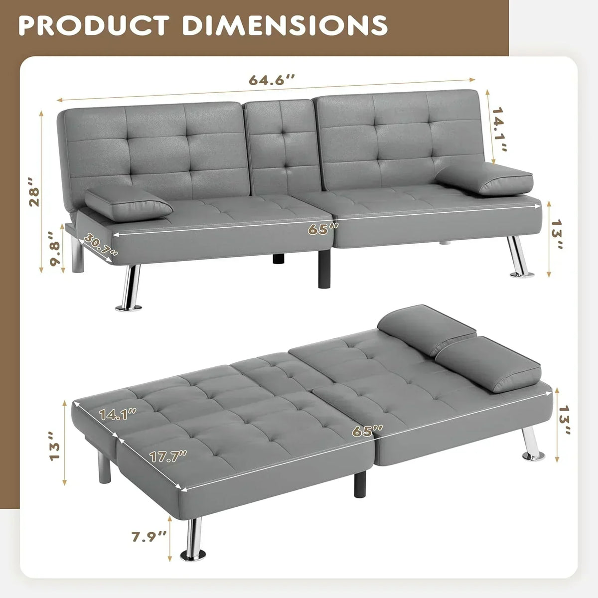 Homall Futon Sofa Bed Leather Futon Couch with Armrests Adjustable Recliner Sleeper Sofa Bed