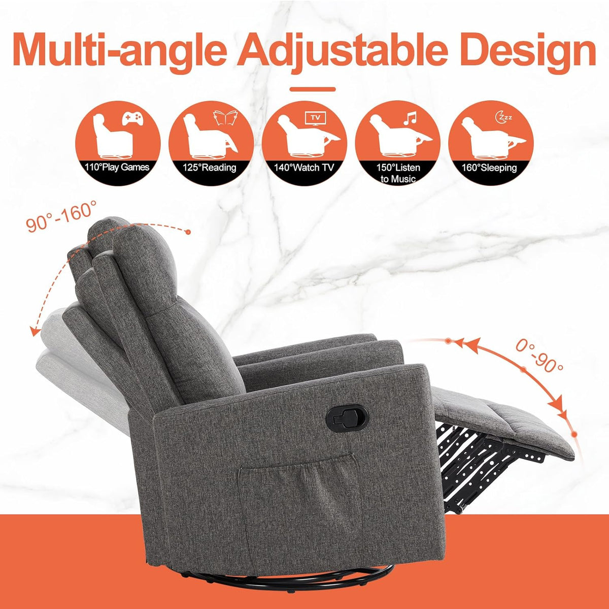Sweet and crisp rocking chair 360 degree rotating recliner with sliding function